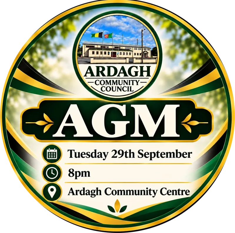 Ardagh Community Council AGM, Tuesday 29 September, 8pm, Ardagh Community Centre