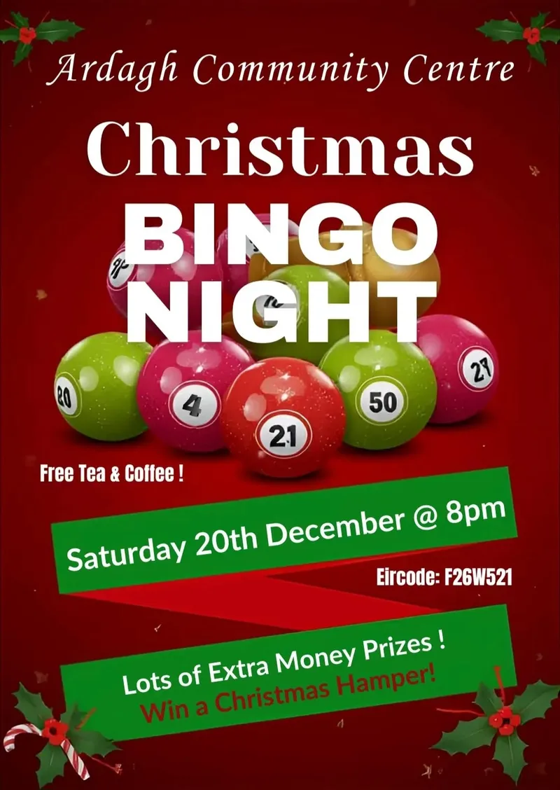 Poster for Christmas Bingo Night on Saturday 20 December at 8pm