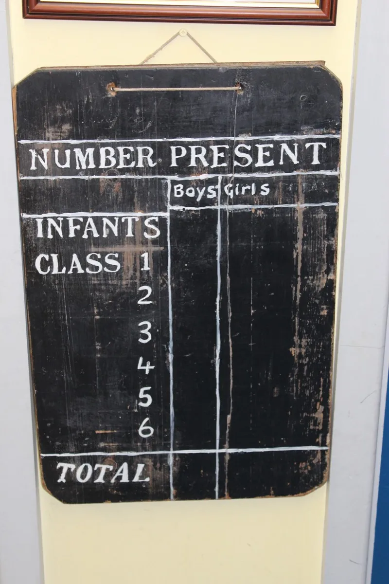 An old school slate headed Number Present, listing the infants class and classes one to six